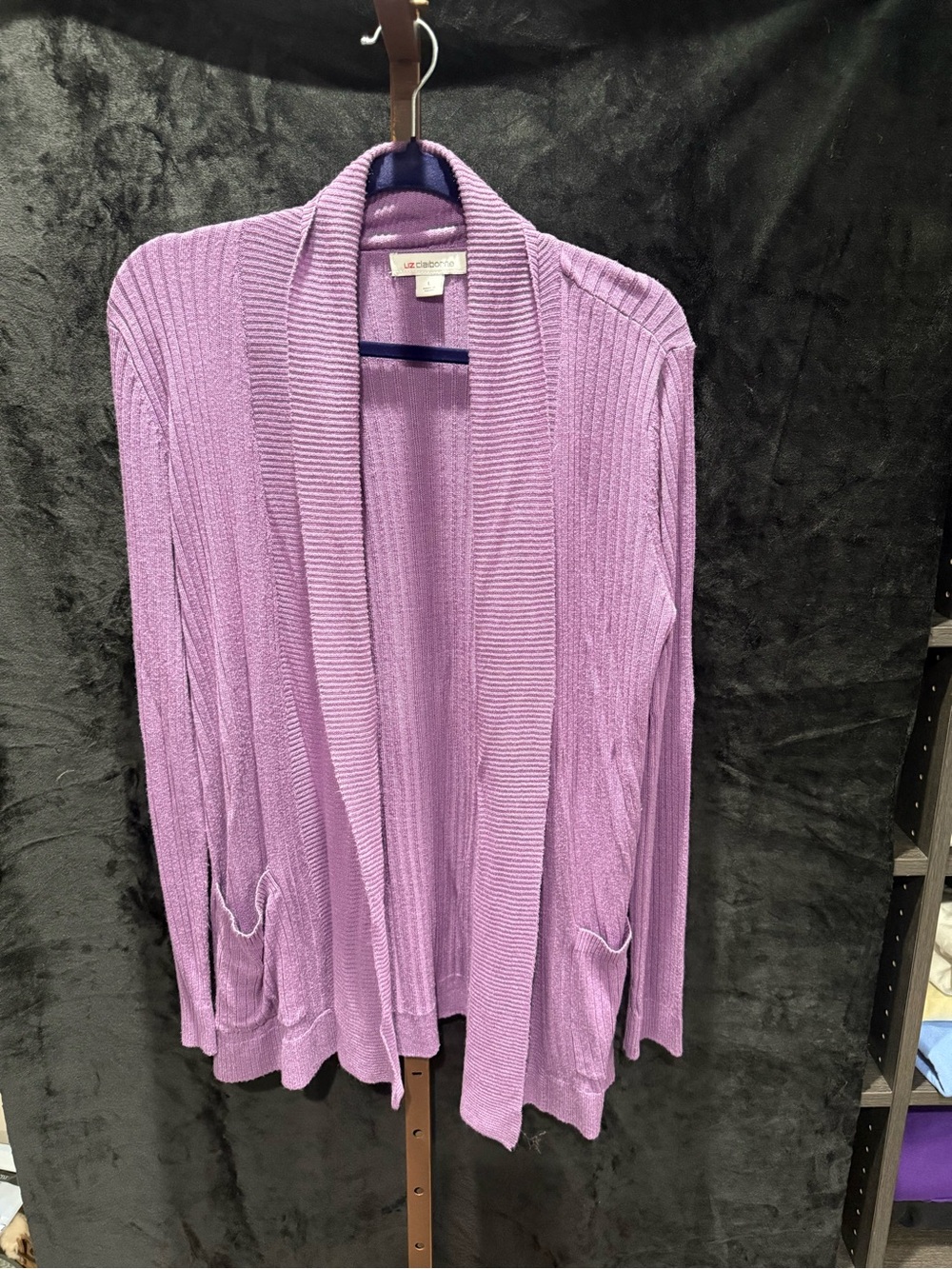 Liz Claiborne Lavender Open-Front Ribbed Cardigan Sweater
